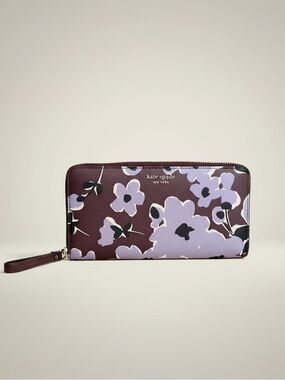 Kate Spade Floral Zip Around Wallet Lilac Saffiano NWOT